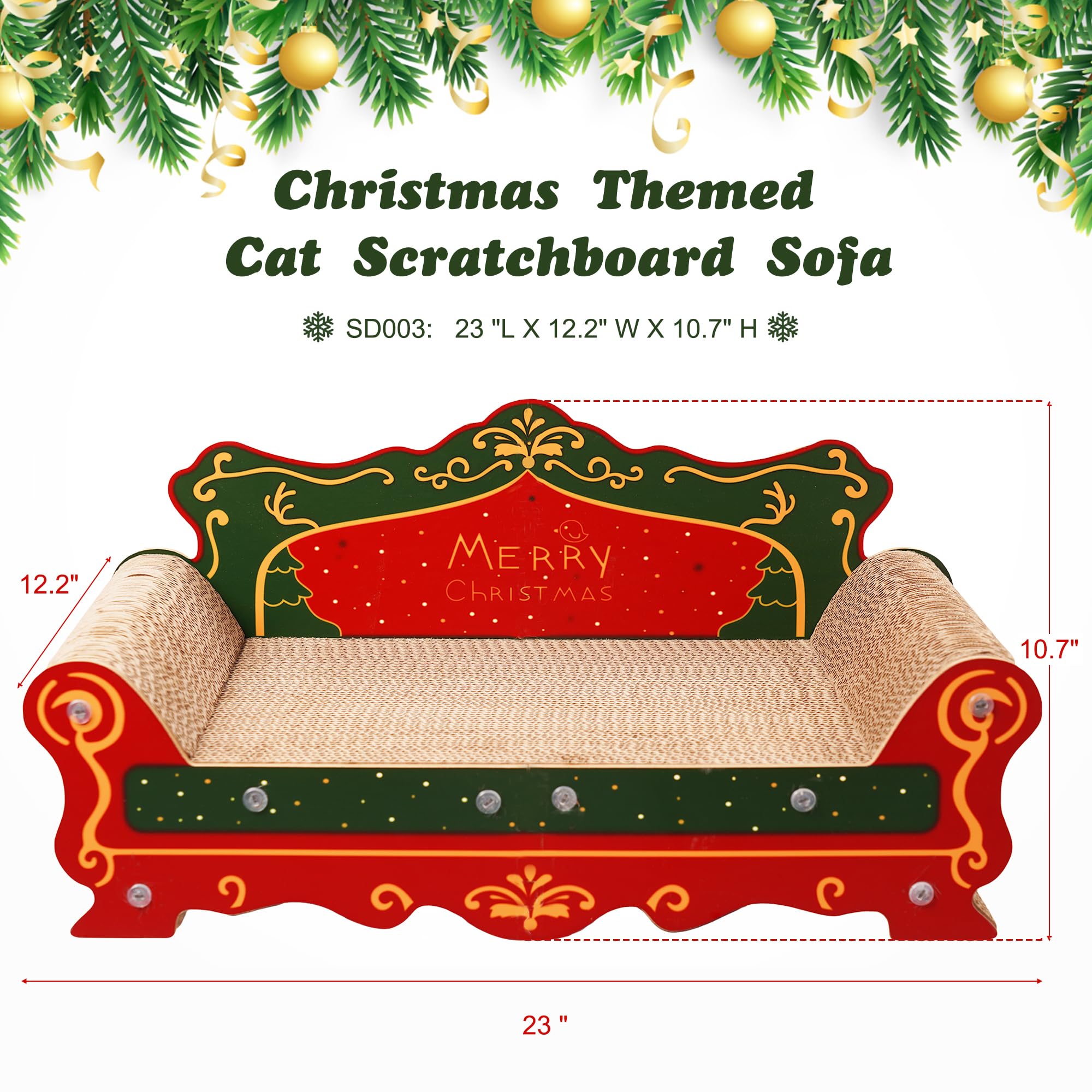 Coozment Scratching Sofa red side view highlights sturdy structure and play space.