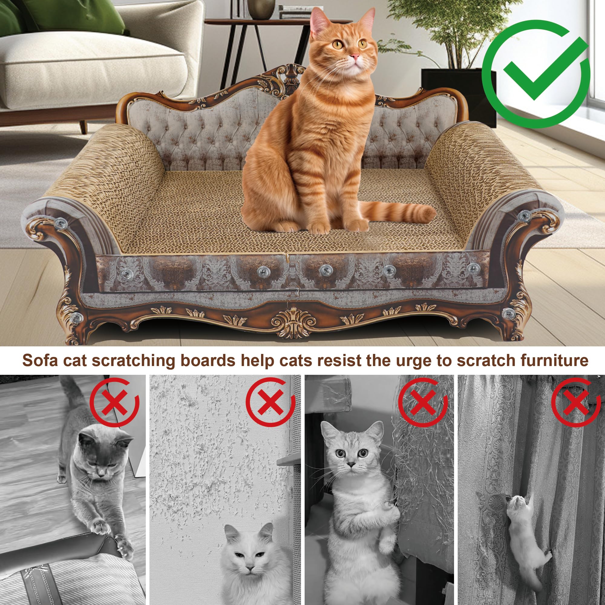 COOZMENT sofa scratching couch side arms image demonstrates easy clawing surface and spacious room.