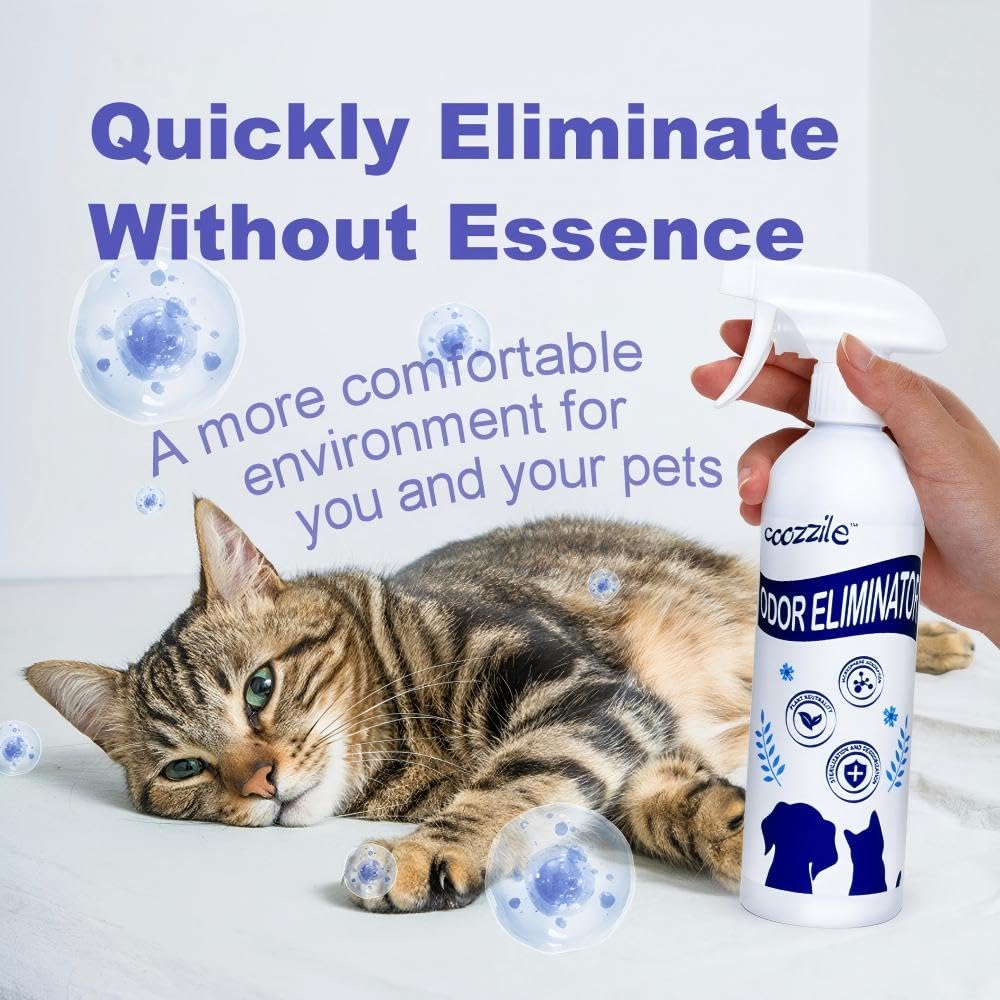 Coozzile Pet Odor Eliminator used in litter boxes for odor control.