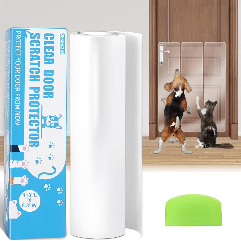 COPETNER door protector in crystal clear vinyl shields doors from claws while staying discreet