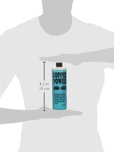 Copper Power Endich Blue Treatment pour image shows easy dosing for reef and marine tanks.