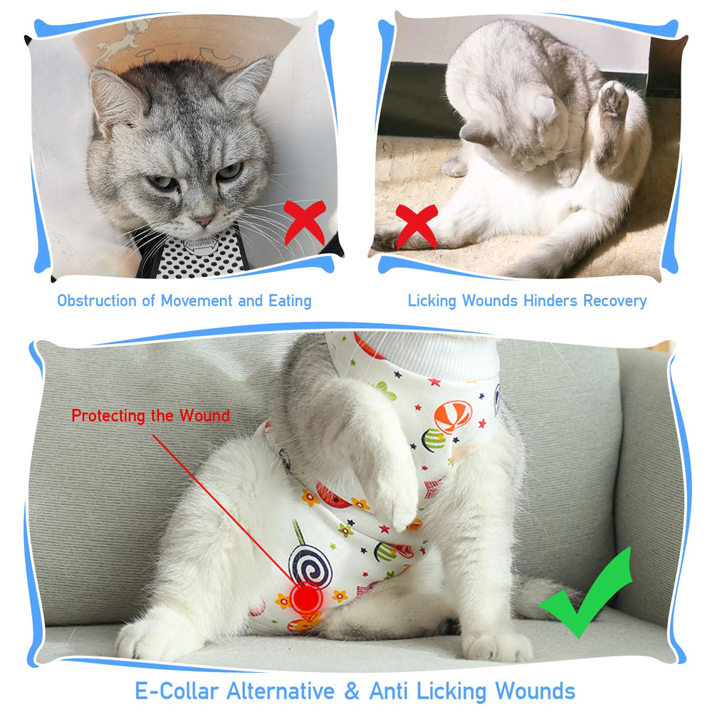 Coppthinktu cat recovery suit back view shows U-shaped design for easy use