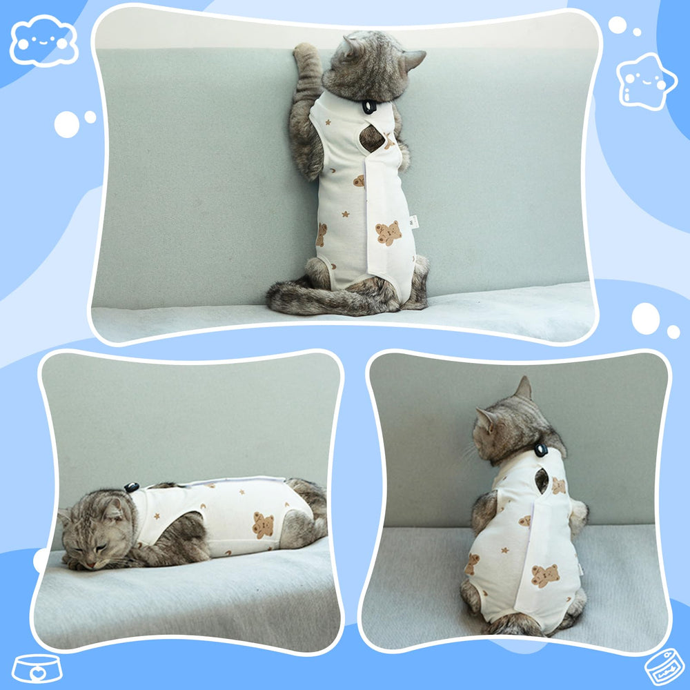Coppthinktu cat recovery suit female adjustable neckband ensures secure, personalized fit.