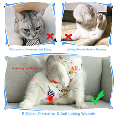 Coppthinktu cat recovery suit female green elephant pattern keeps wounds protected during rest.