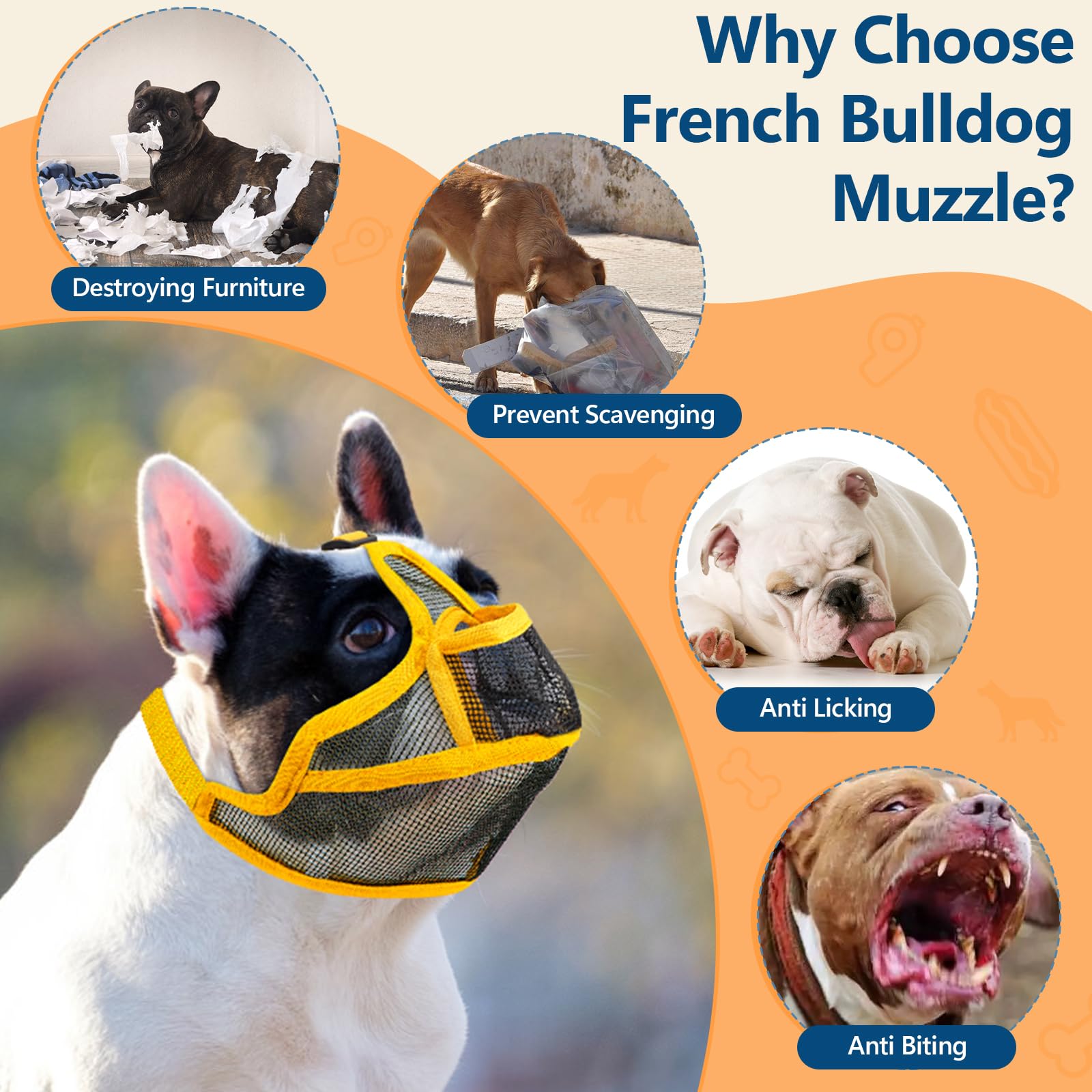Coppthinktu short snout muzzle adjustable elastic strap ensures secure fit for flat-faced breeds.