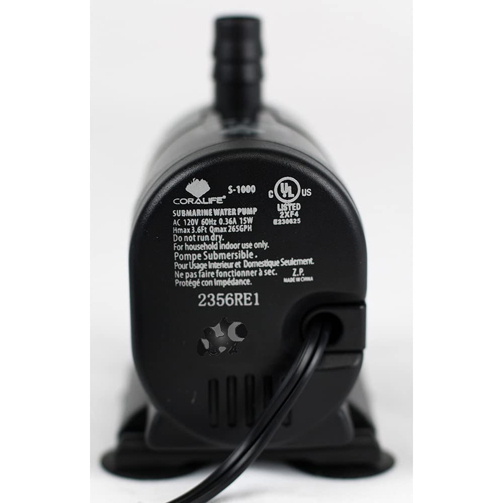 Coralife BioCube S-1000 pump label close-up for easy reference during maintenance.
