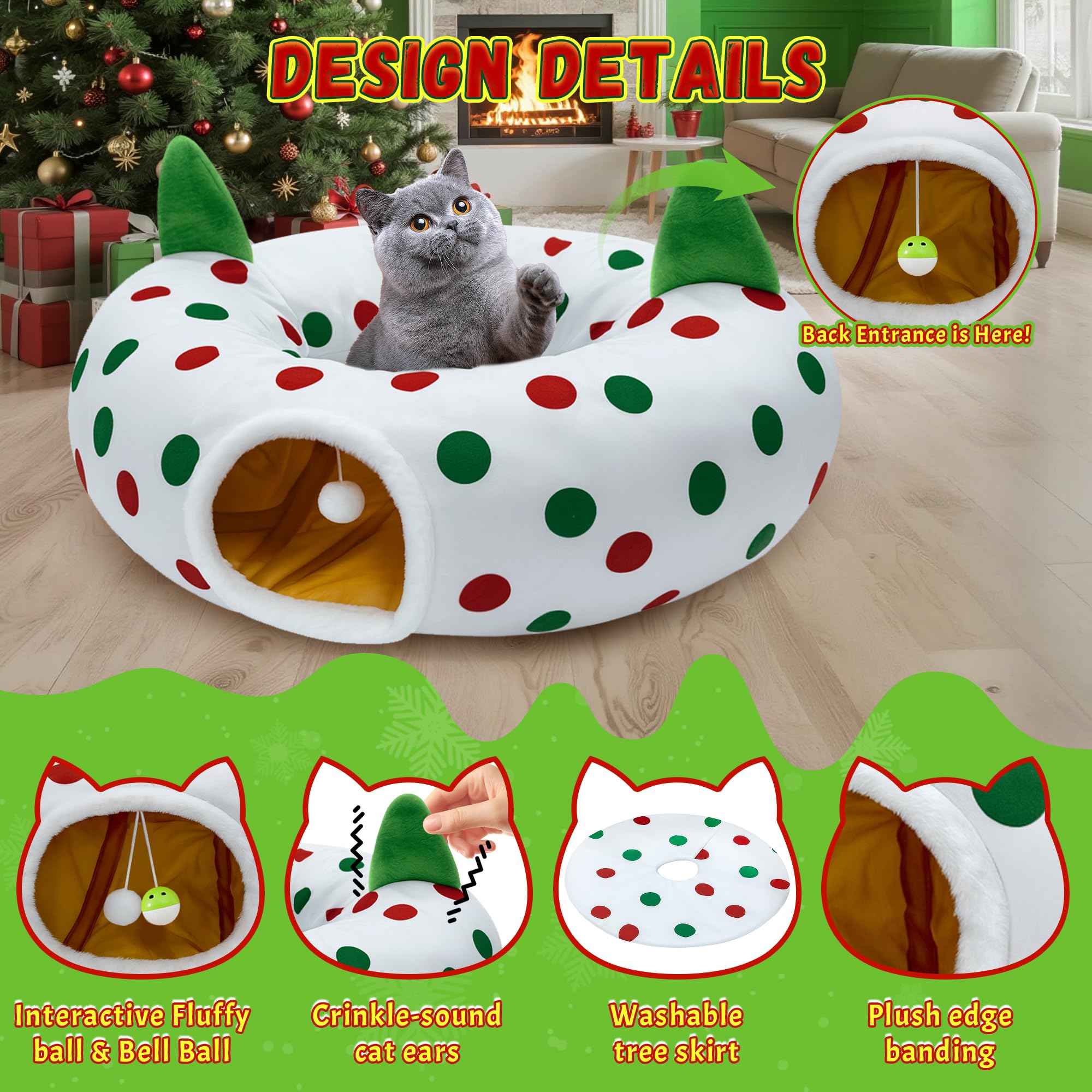 CORALMEE cat tunnel with ears crinkle sounds enhances interactive exploration for cats.
