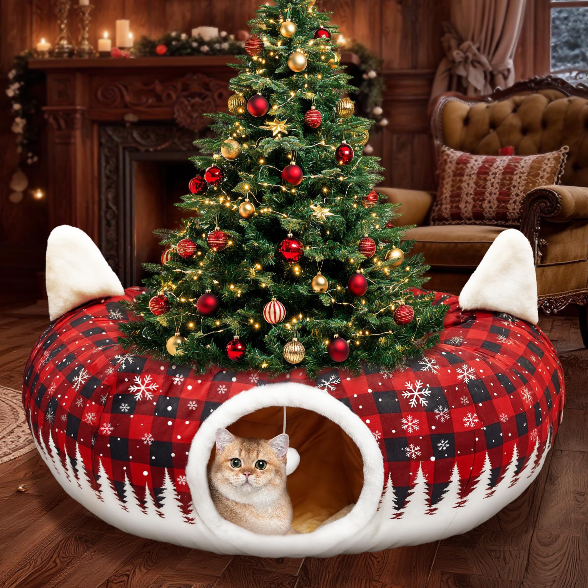CORALMEE cat tunnel under-tree offers a cozy hideaway with festive charm.