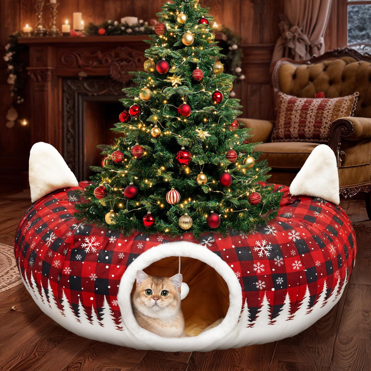 CORALMEE cat tunnel under-tree offers a cozy hideaway with festive charm.