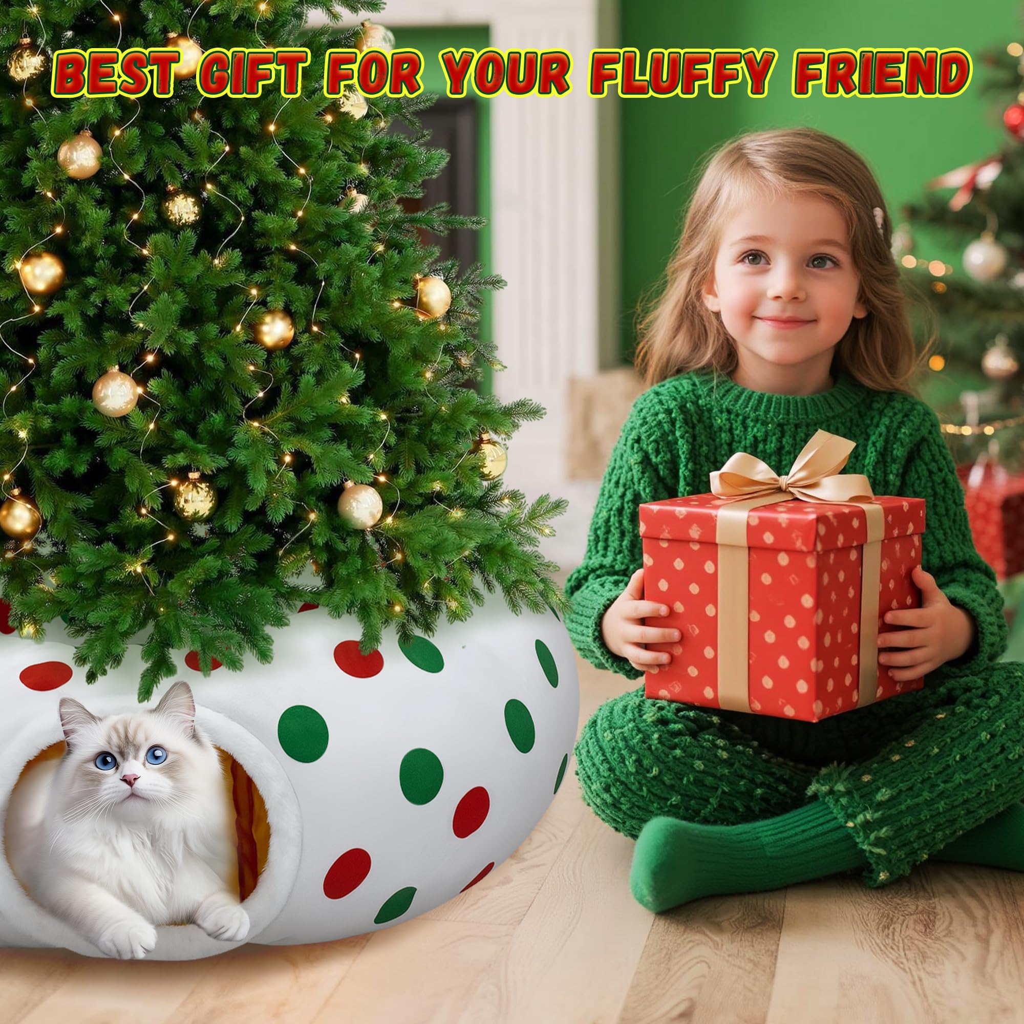 CORALMEE cat-tunnel-spacious-under-tree provides room for larger cats and friends to play.