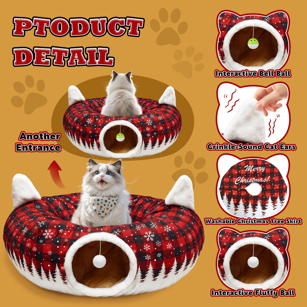CORALMEE foldable kitty tunnel adds festive decor for indoor cats.