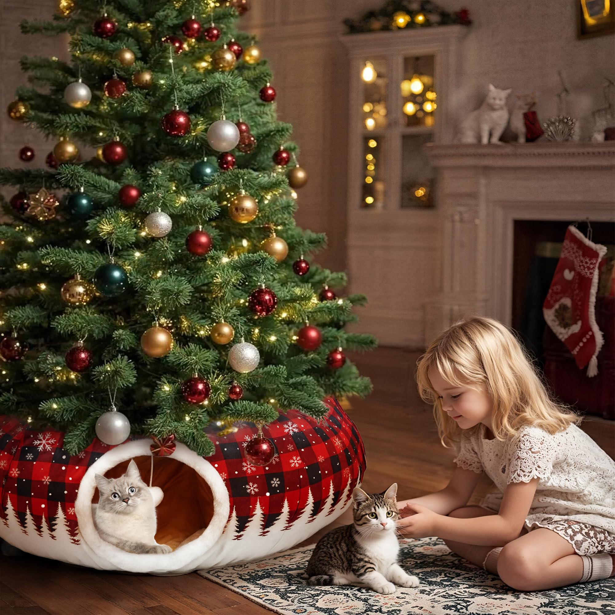CORALMEE spacious 33-inch cat tunnel interior for larger cats and small pets.
