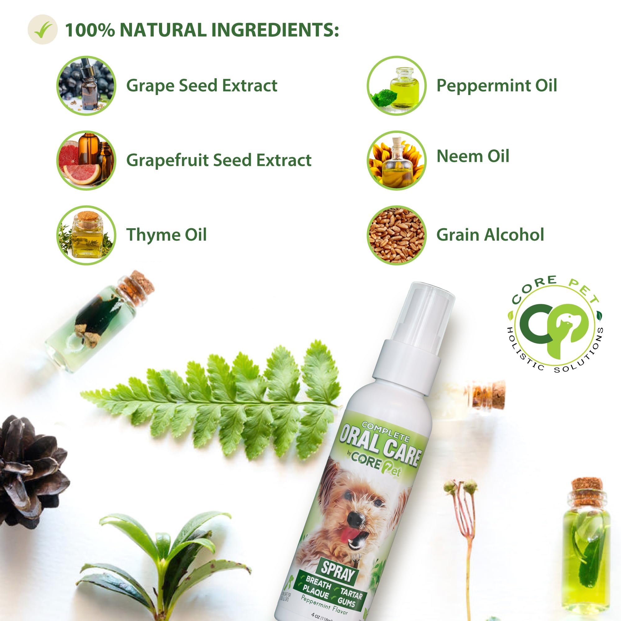 CORE Pet Complete Oral Care natural-ingredients highlights 100% natural formulation.