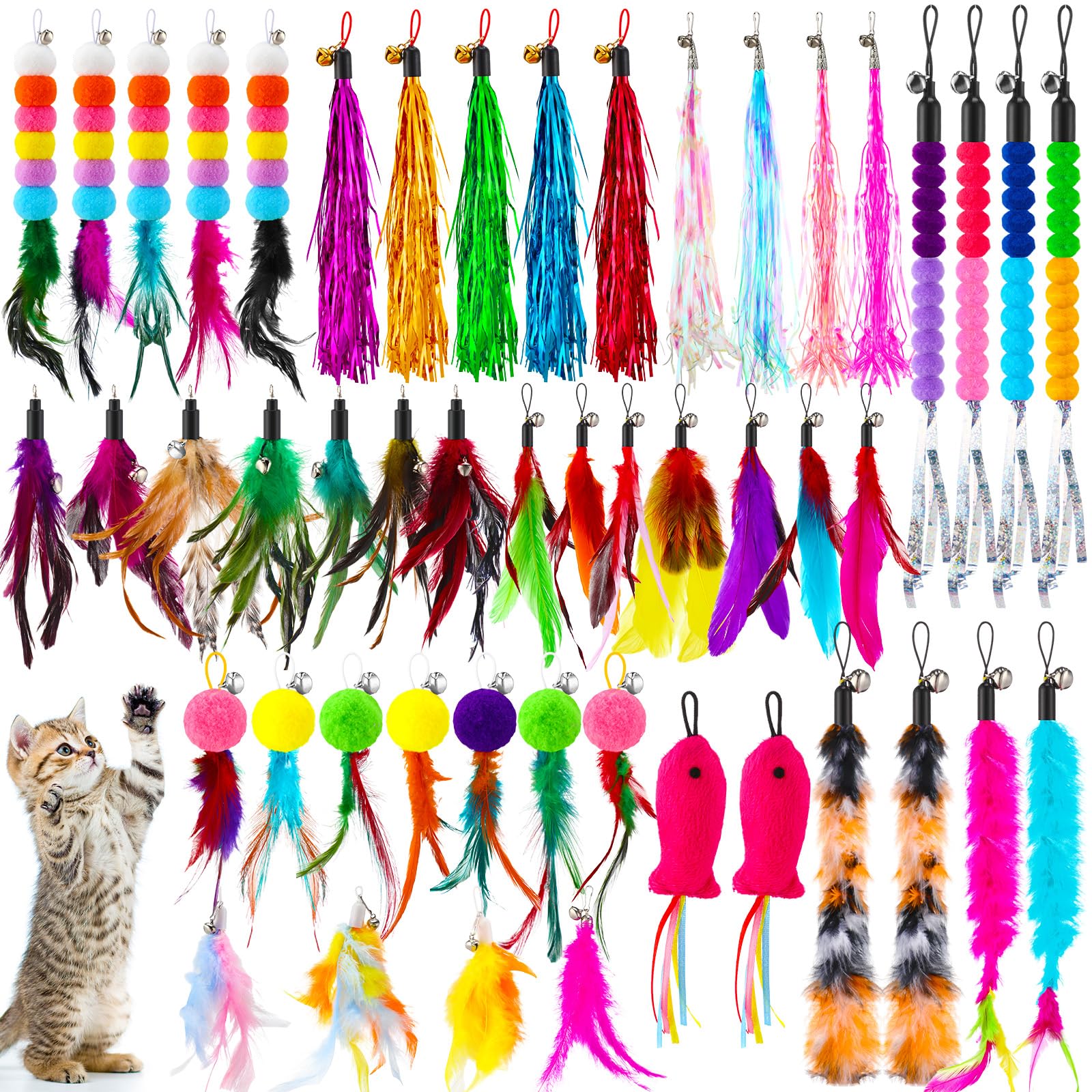 Cosblank cat feather refill ensemble with 50 pieces for varied play sessions.