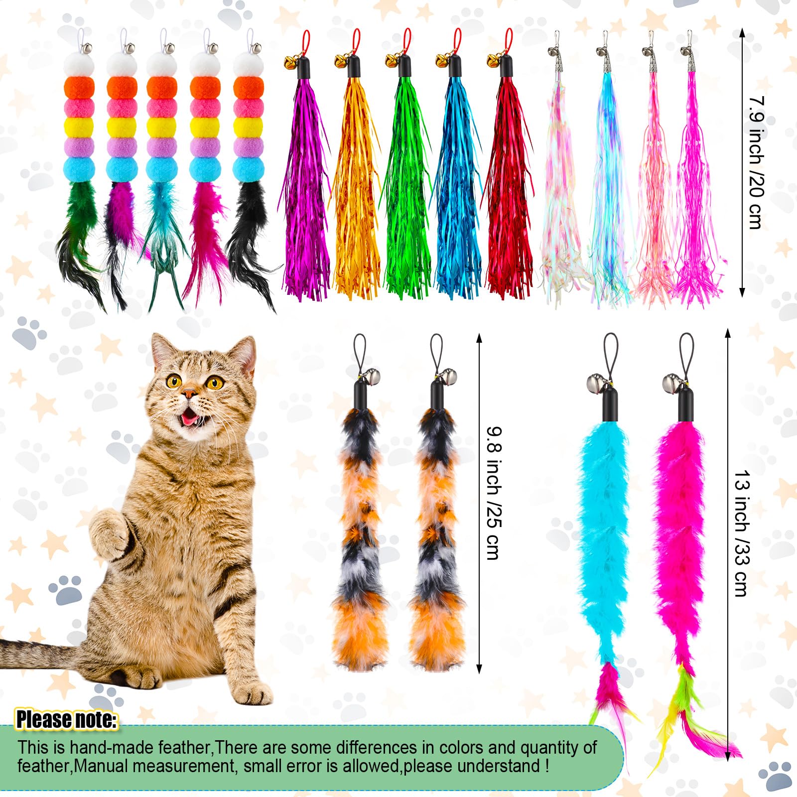 Cosblank cat feather toy with bells adds engaging jingles during play.