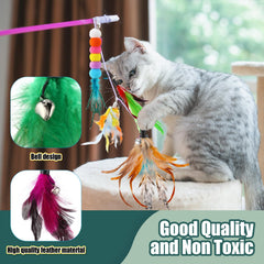 Cosblank cat feather refills shown used with wands, chairs, and frames.