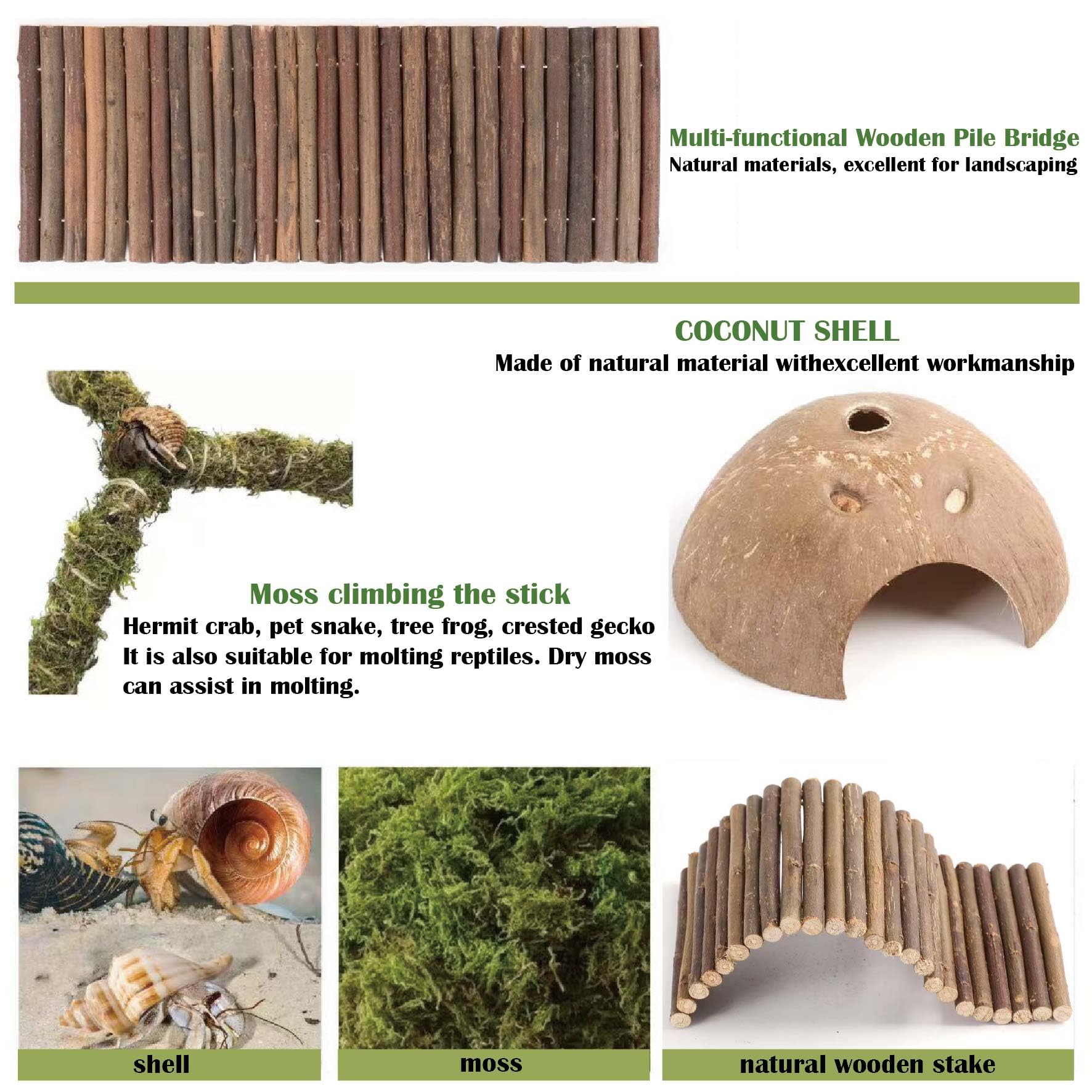 COSOC Hermit Crab natural moss helps maintain humidity and adds tropical visual appeal.