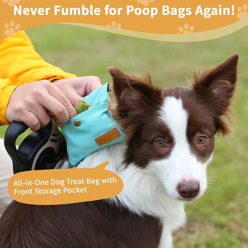 COSOWO dog treat pouch front slot stores poop bags for organized outings.