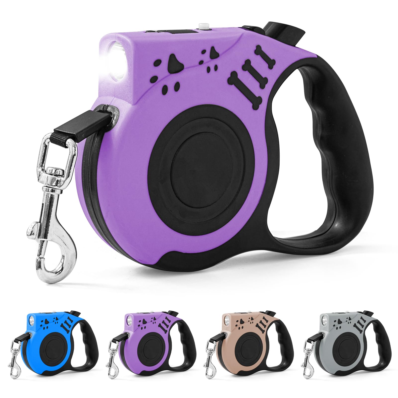 COSOWO retractable leash 16ft purple with built-in flashlight for night safety