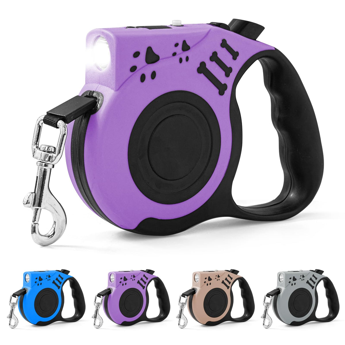 COSOWO retractable leash 16ft purple with built-in flashlight for night safety