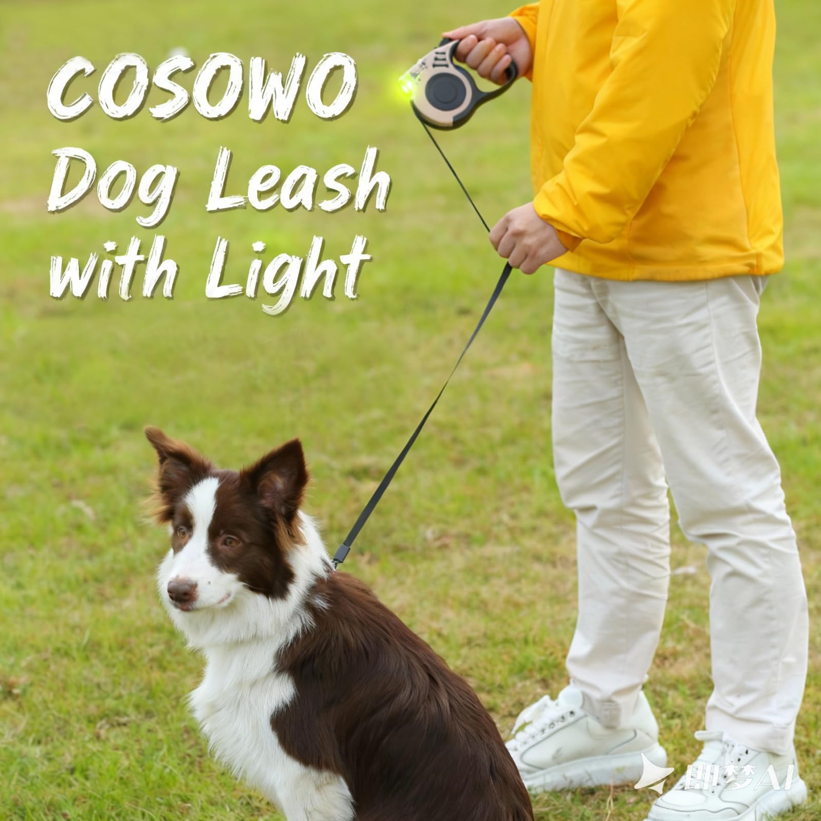 Three-button control: flashlight, lock, retract on COSOWO leash