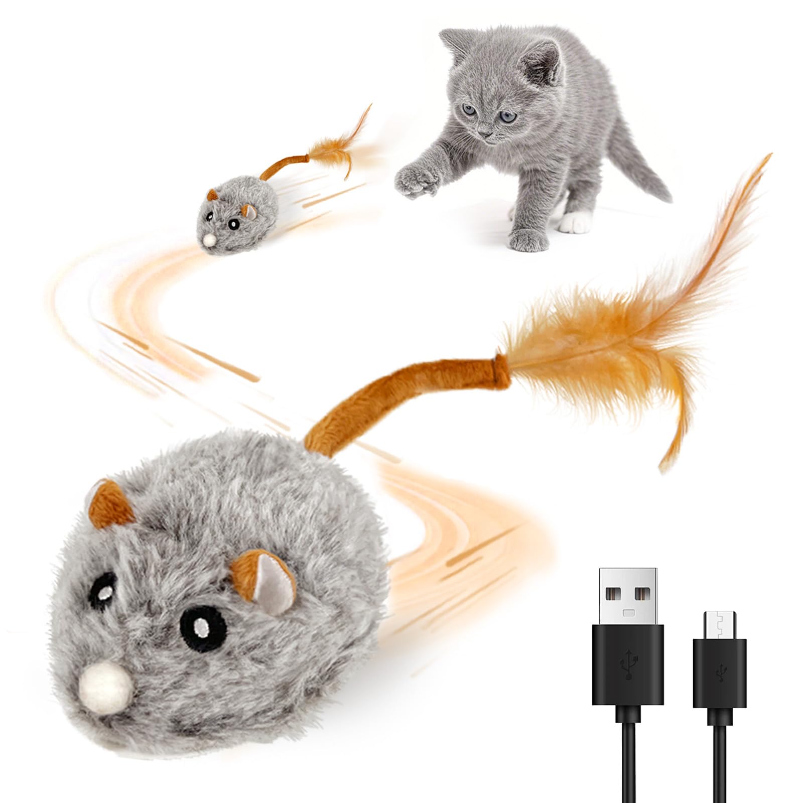 COSOWO USB rechargeable electric mouse toy with squeak for engaging indoor cats in active play