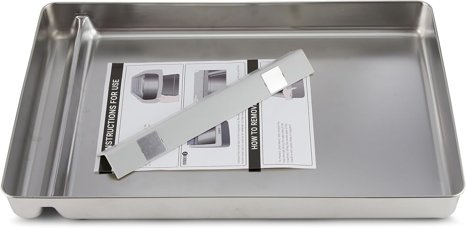 Cosparx stainless steel litter tray front view—durable, easy-to-clean, odor-resistant.