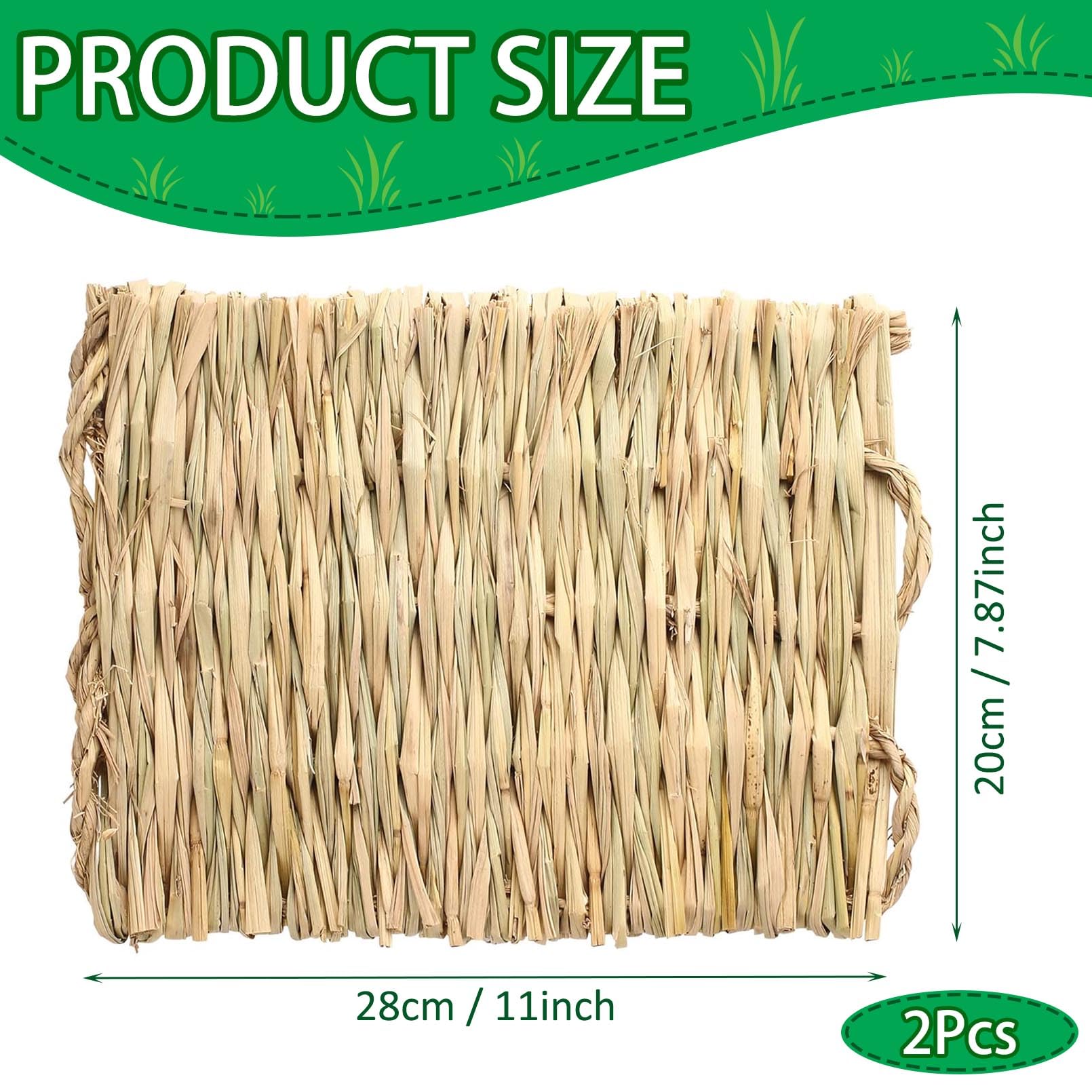 COTELEEC handwoven grass mat 2pcs—soft, edible bedding ideal for cage comfort