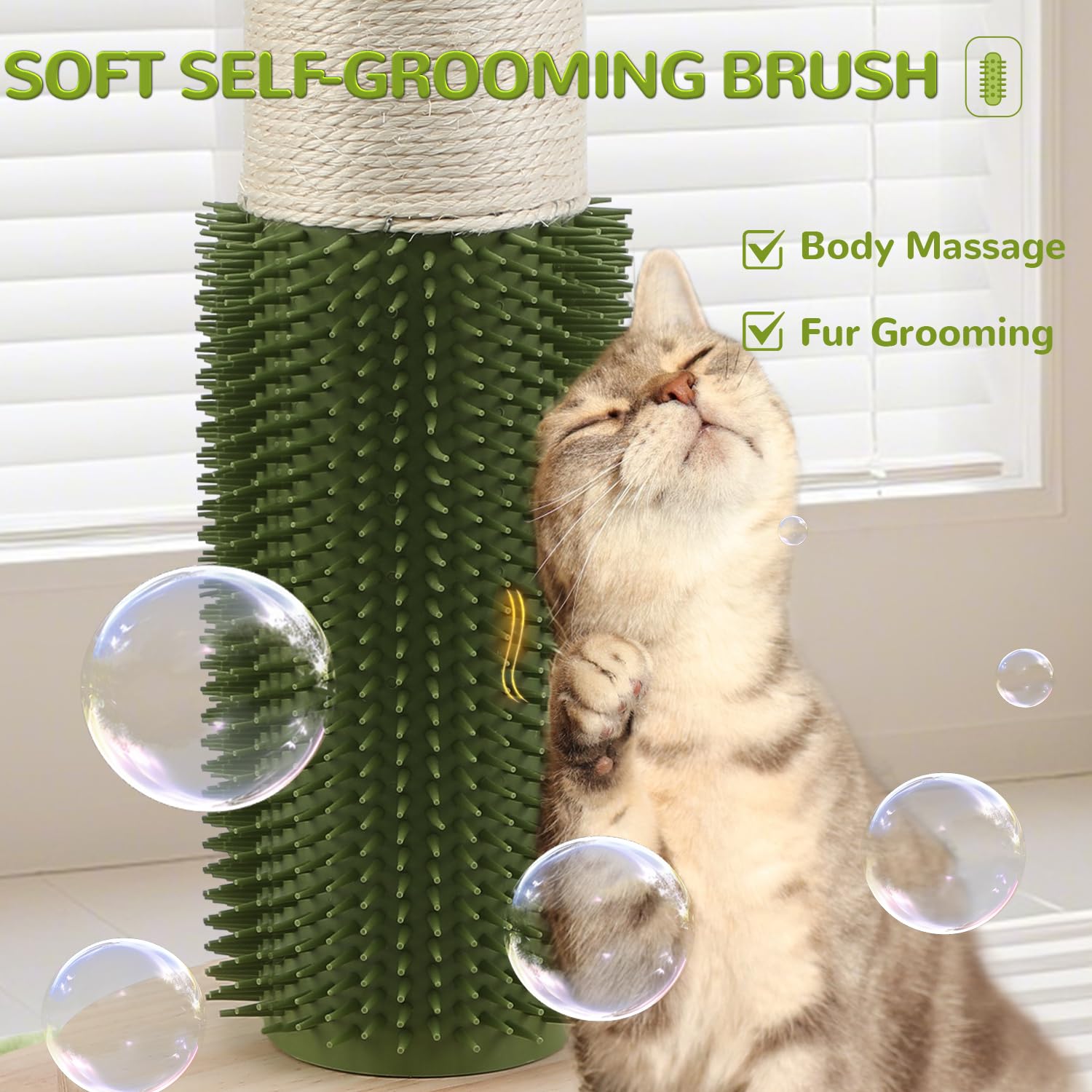 COUNER self-groomer brush feature allows grooming during playtime.