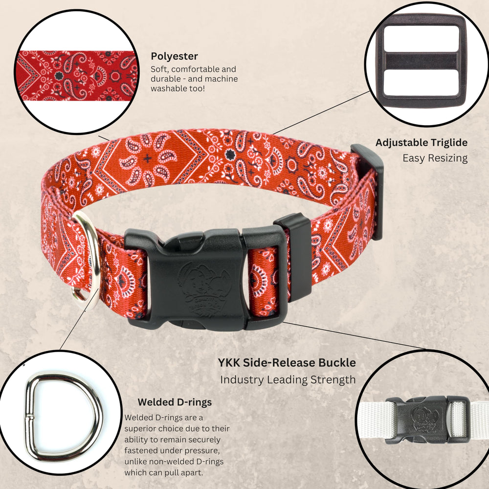 Country Brook Petz Deluxe Red Bandana Collar adjustable neck for a secure daily fit