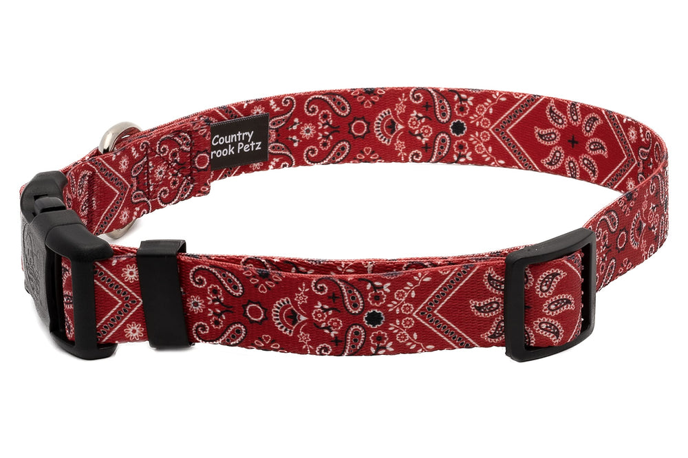 Country Brook Petz Deluxe Red Bandana Collar worn during daily adventures shows secure fit