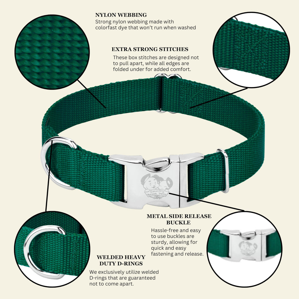 Country Brook Petz collar showing adjustable range 18-26 inches for growing dogs.