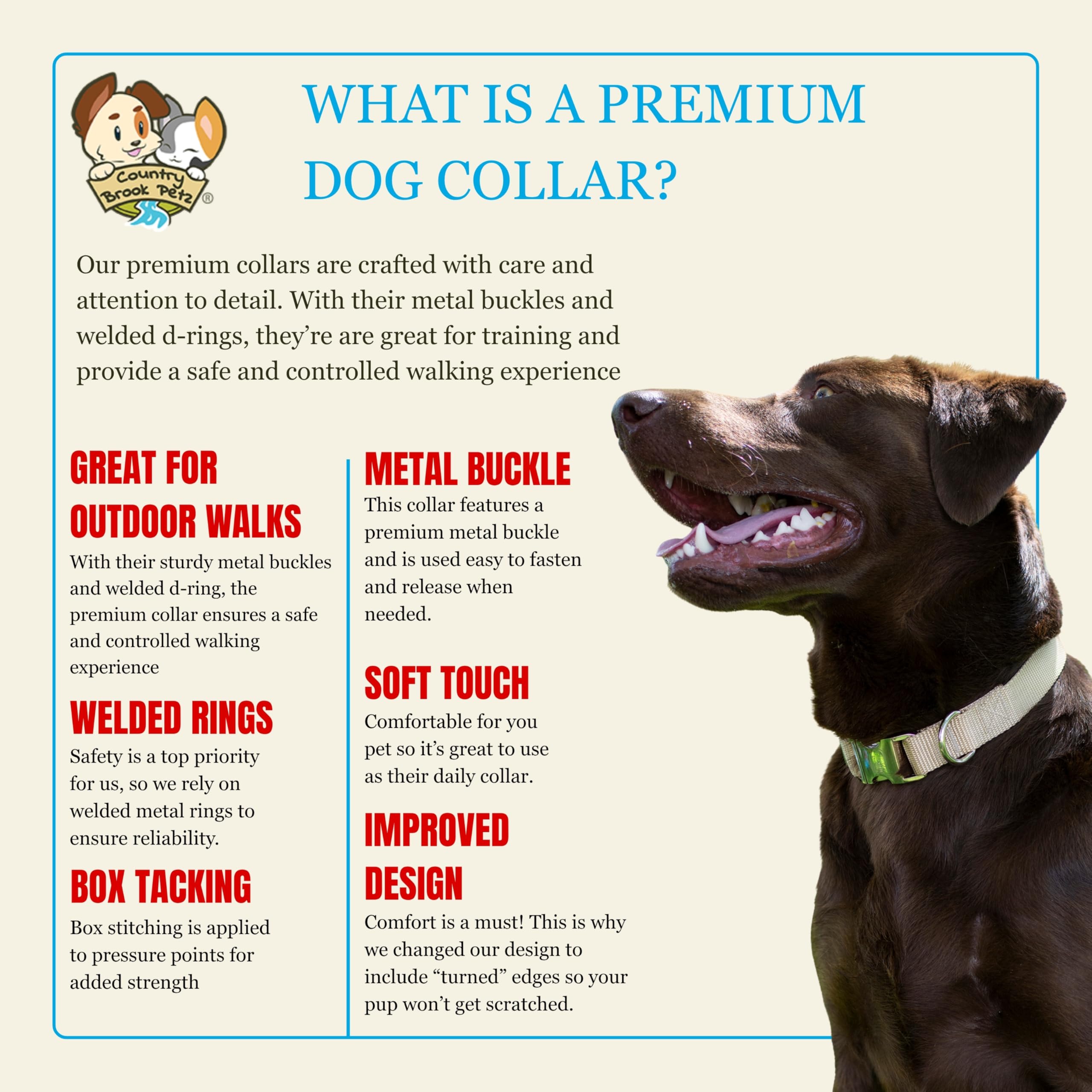 Country Brook Petz premium nylon collar metal quick-release buckle for easy on and off