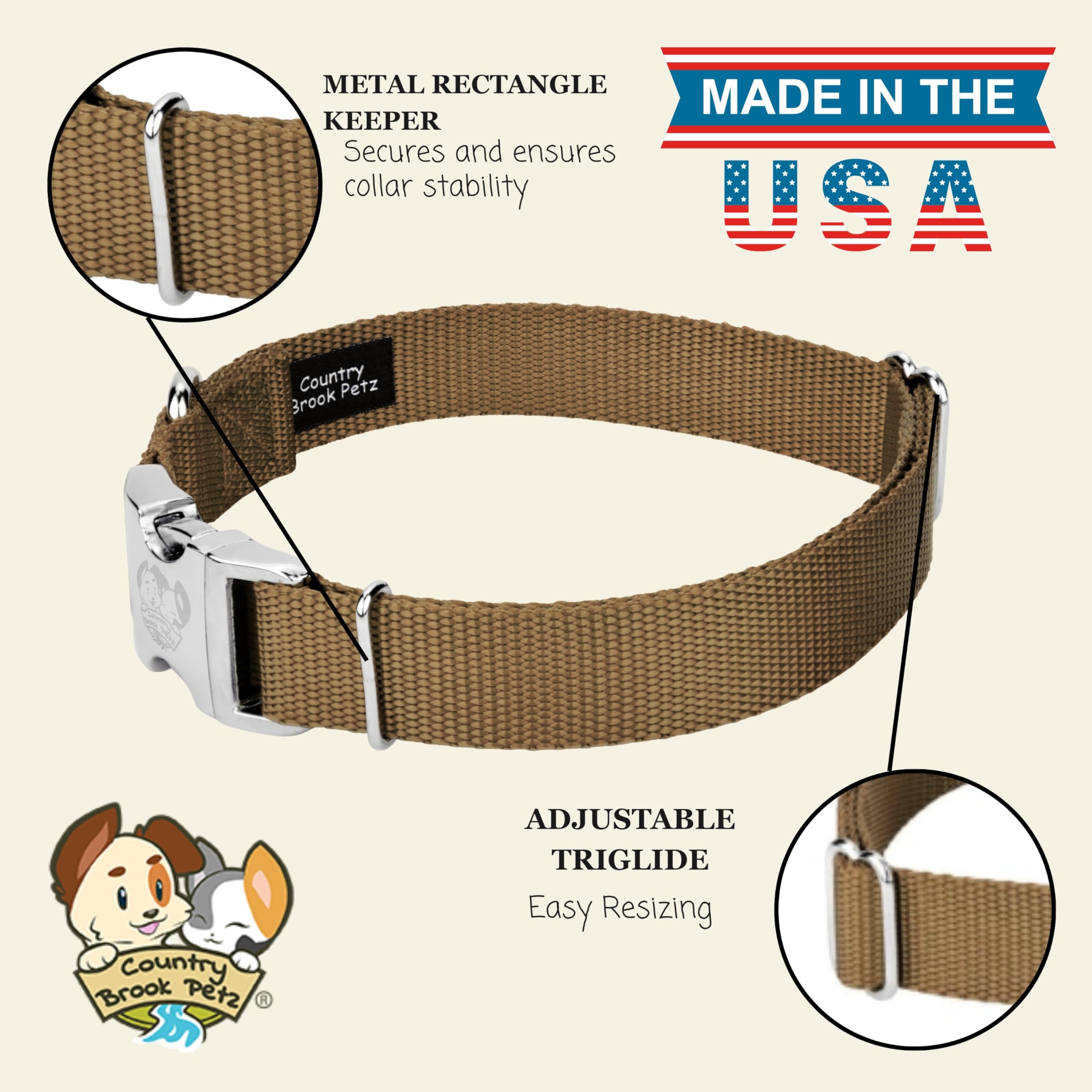 Country Brook Petz premium nylon collar made in USA showcasing craftsmanship