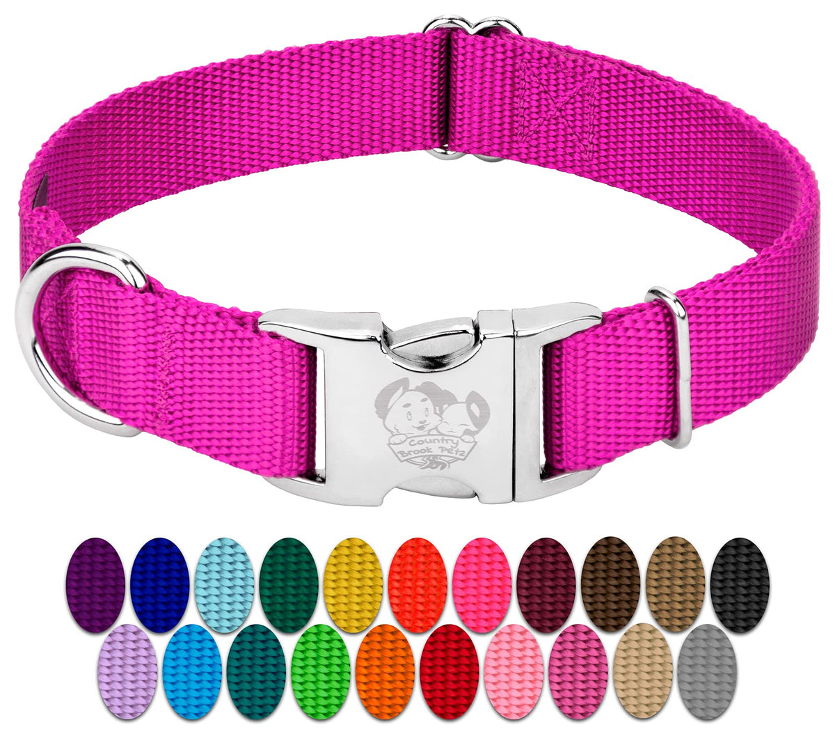 Country Brook Petz premium nylon dog collar adjustable 16 22 inches for a secure, comfy fit