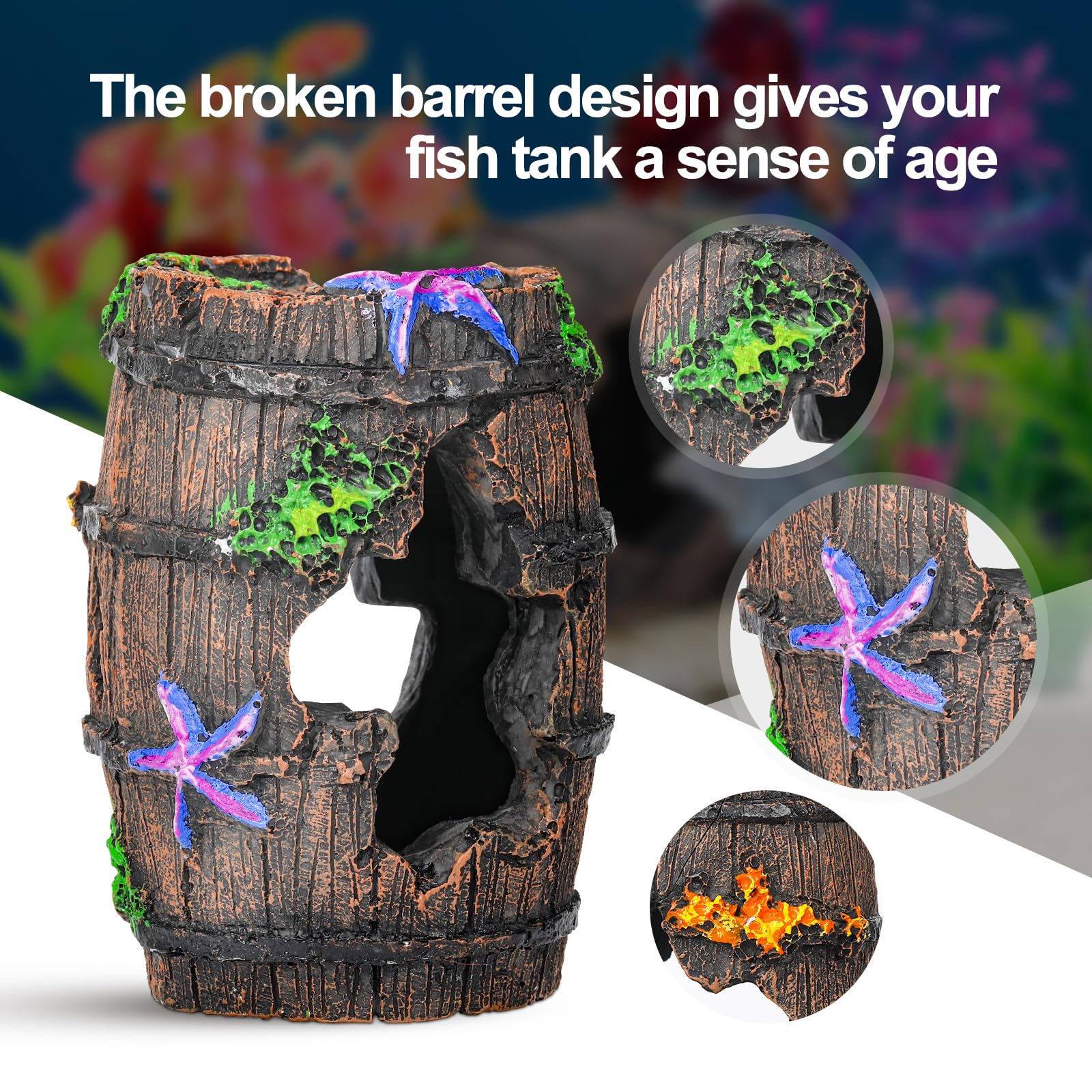 CousDUoBe resin decor is water-safe and low-maintenance for tanks.