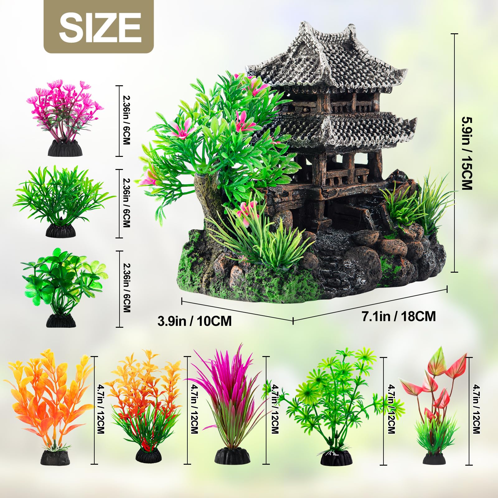 CousDUoBe castle decorations with aquarium plants bring natural textures and hiding spots