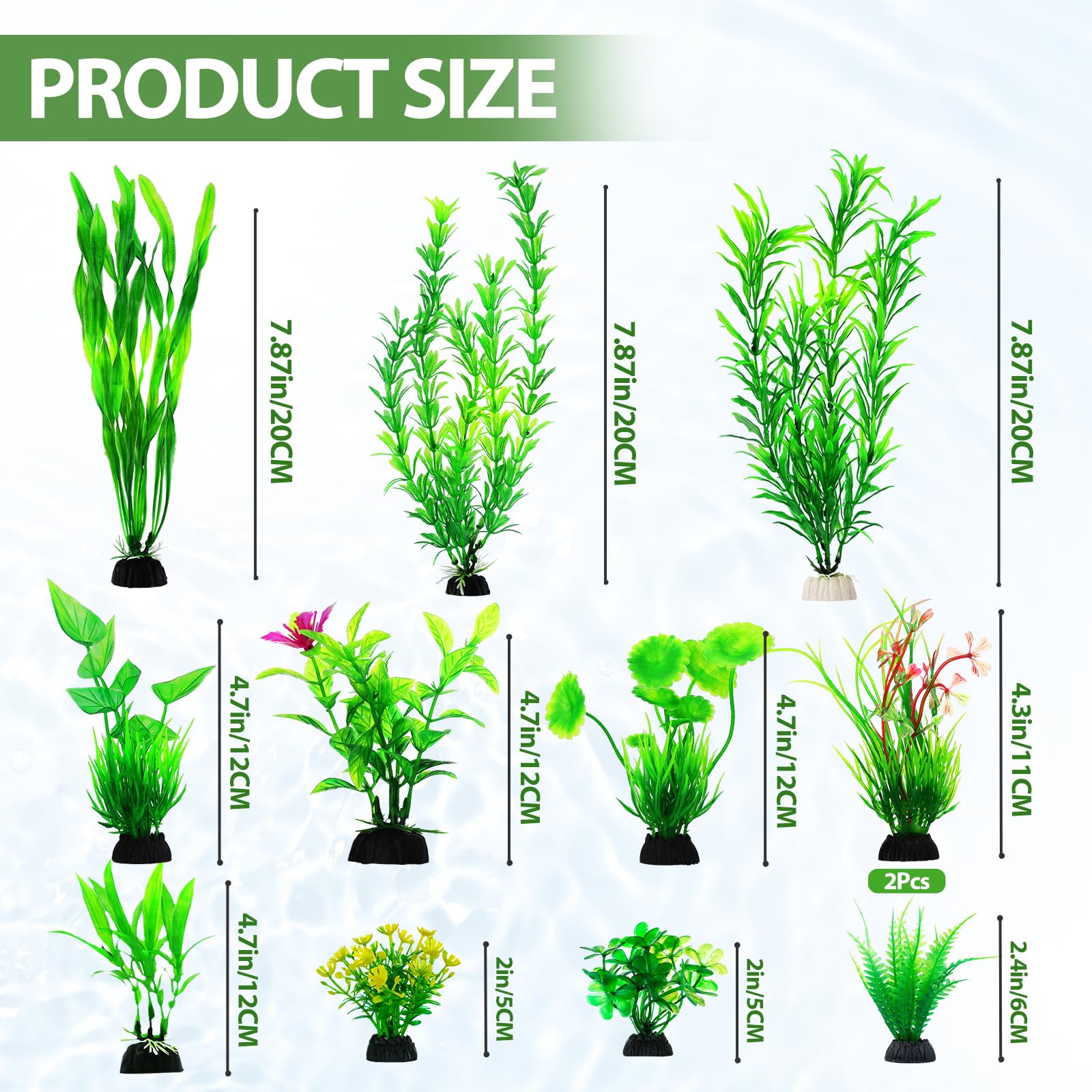 CousDUoBe green plant decor with varying heights adds tank depth