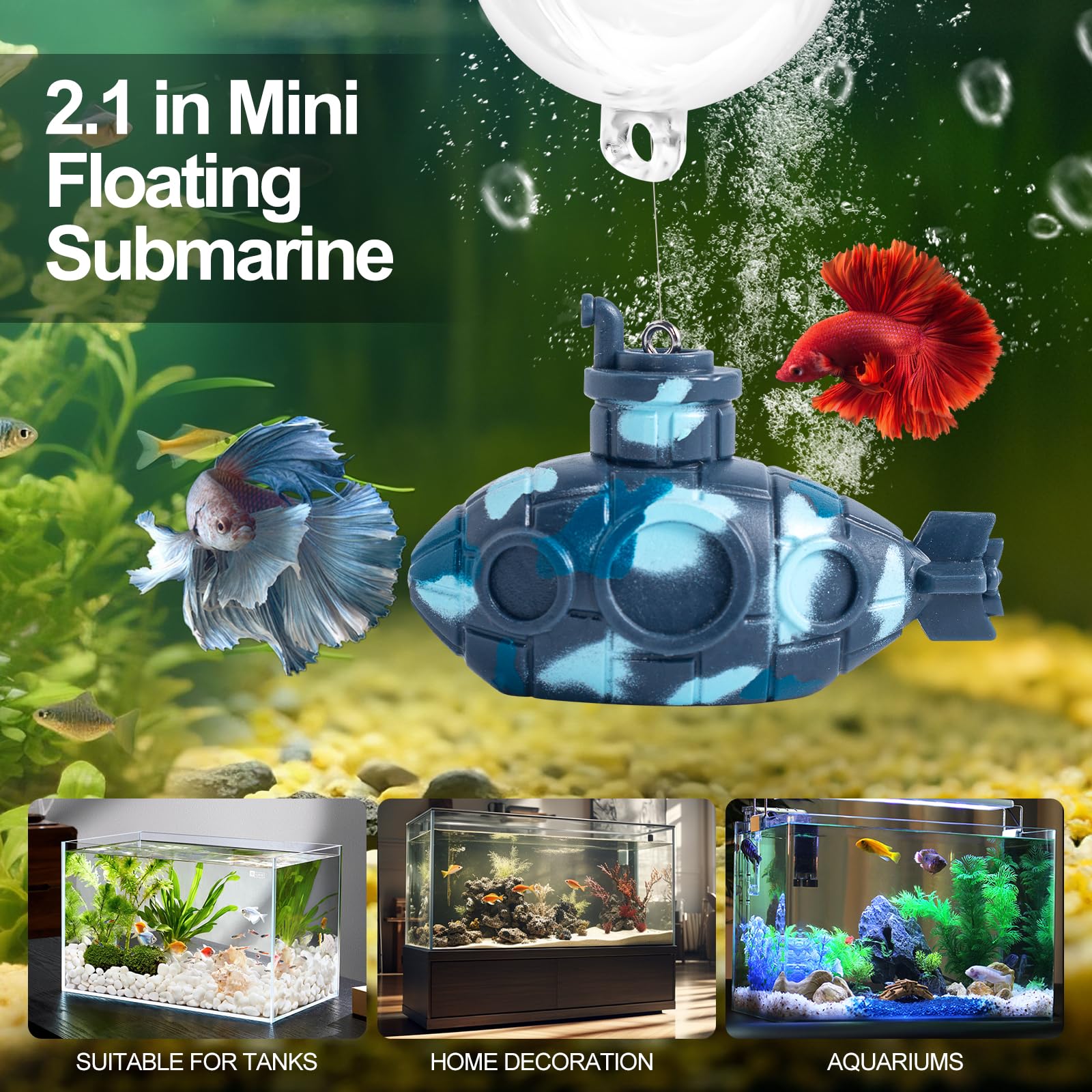 CousDUoBe submarine with diver adds engaging hiding spots for Bettas and goldfish.
