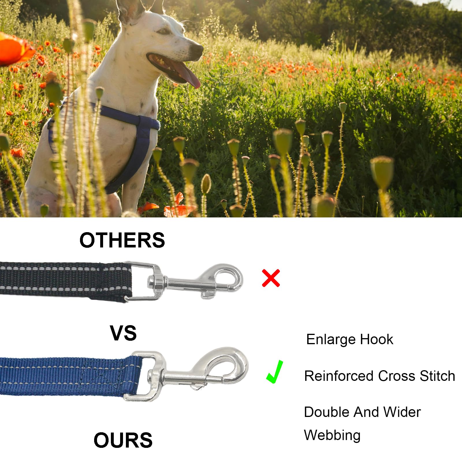 Cover Geny Nylon Short Leash 24in reflective-stitching boosts nighttime visibility.