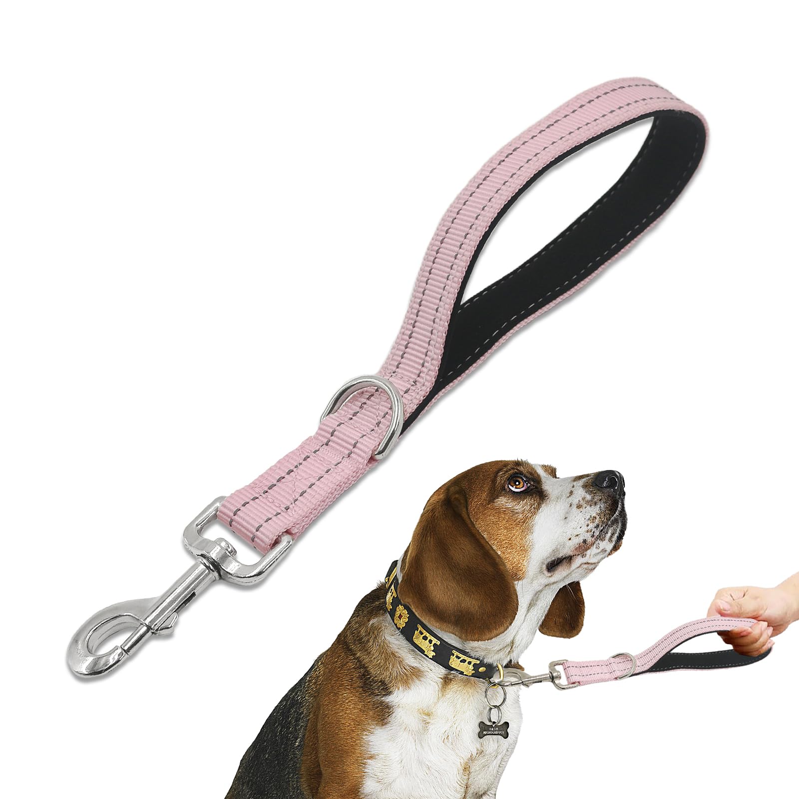 Cover Geny pink 1ft training leash front view with padded handle