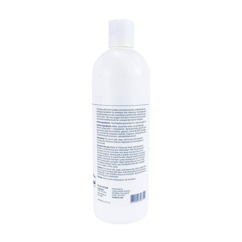 Covetrus CeraSoothe CHX+KET shampoo ingredients label with CHX and ketoconazole