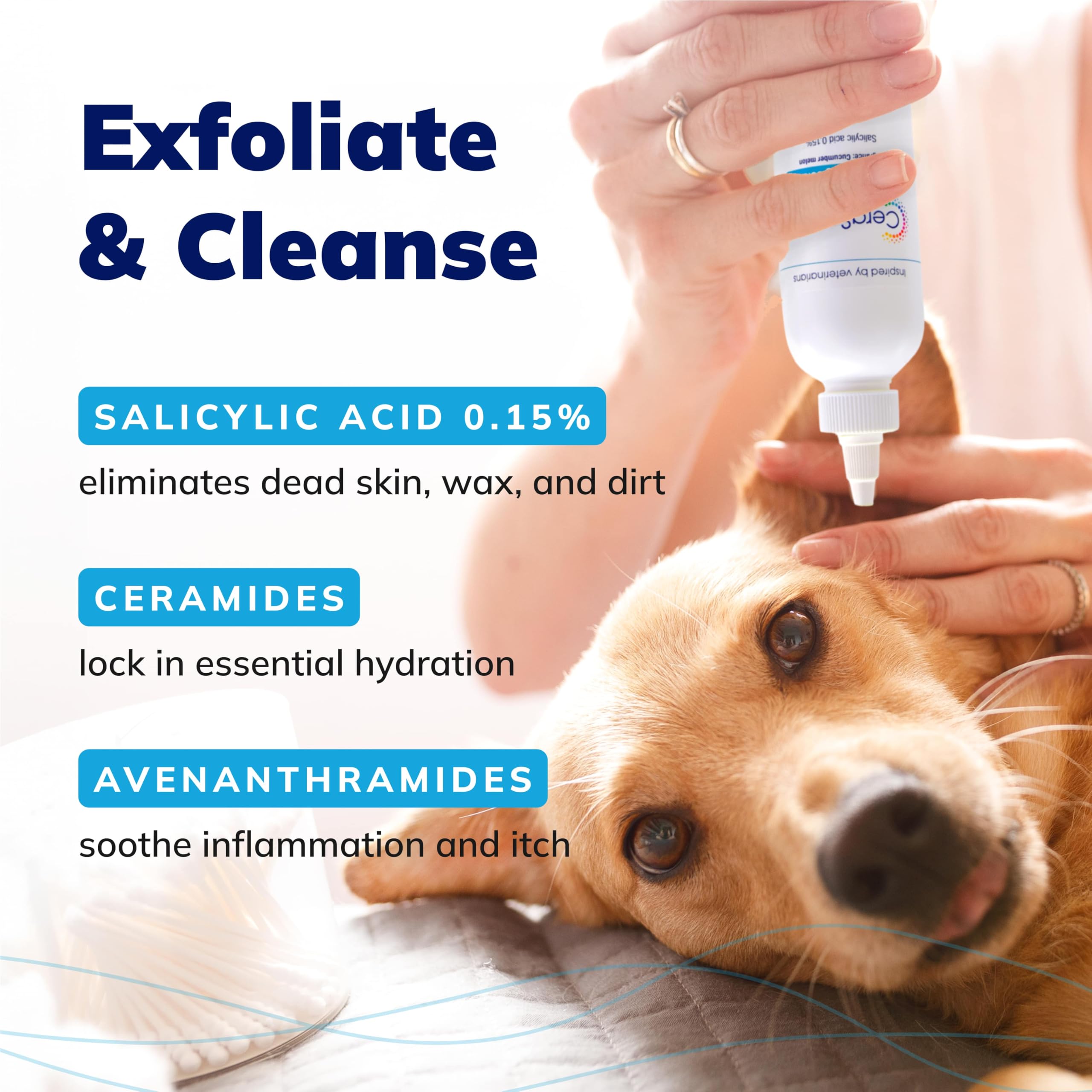 Cat ear care with Covetrus CeraSoothe Otic Solution for deodorizing ears