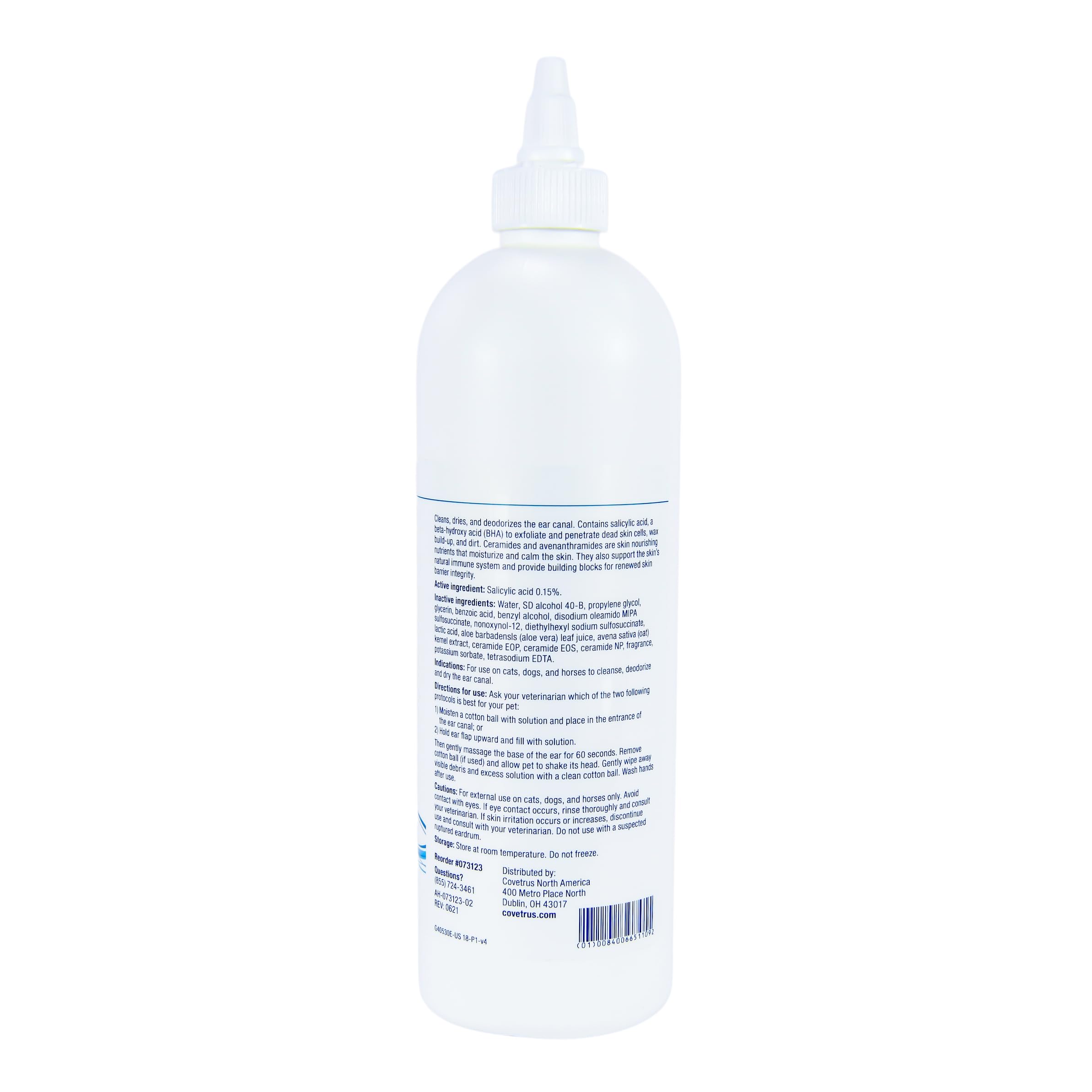 Dropper close-up showing exfoliation action with Covetrus CeraSoothe Otic Solution