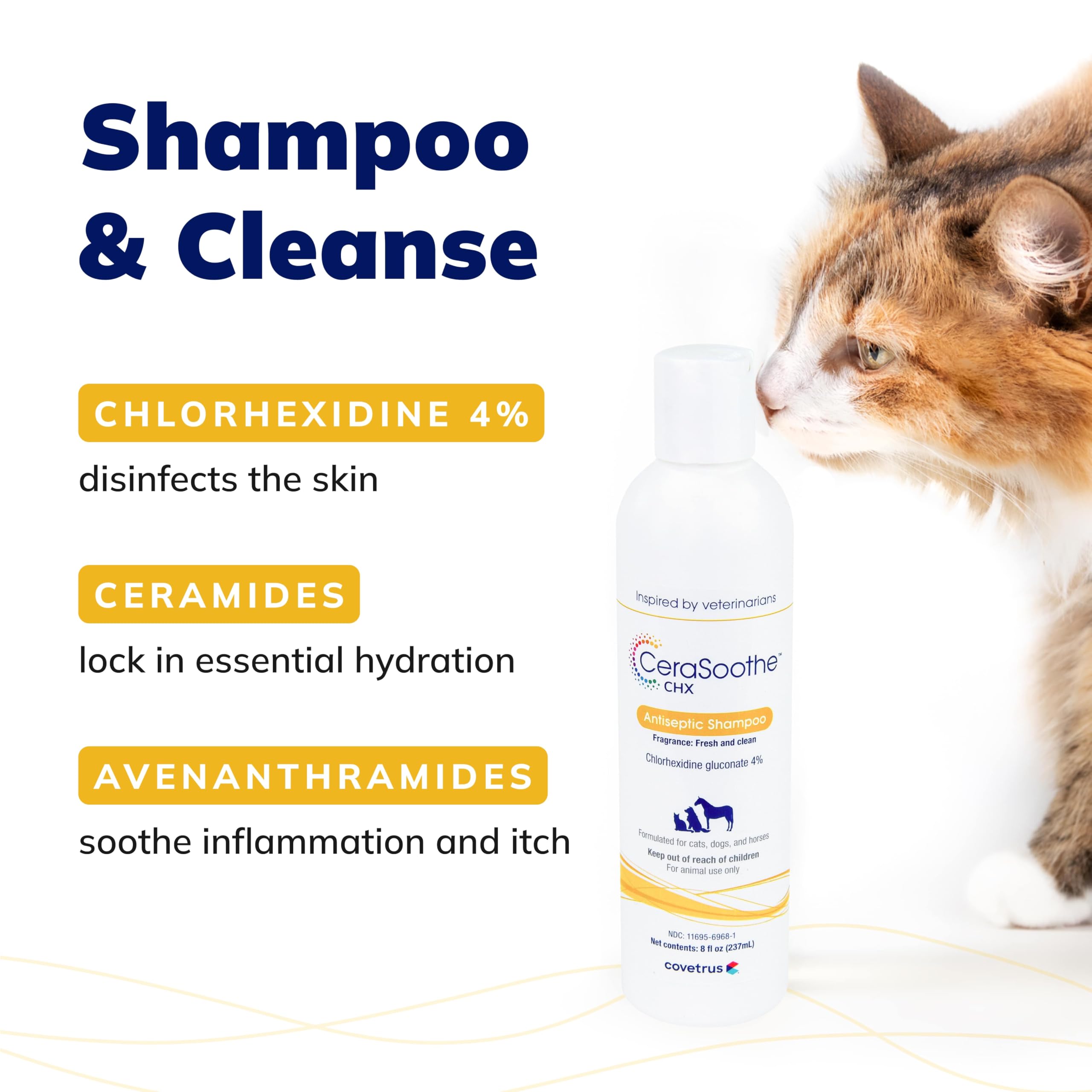Covetrus CeraSoothe CHX shampoo being used on pets during bath