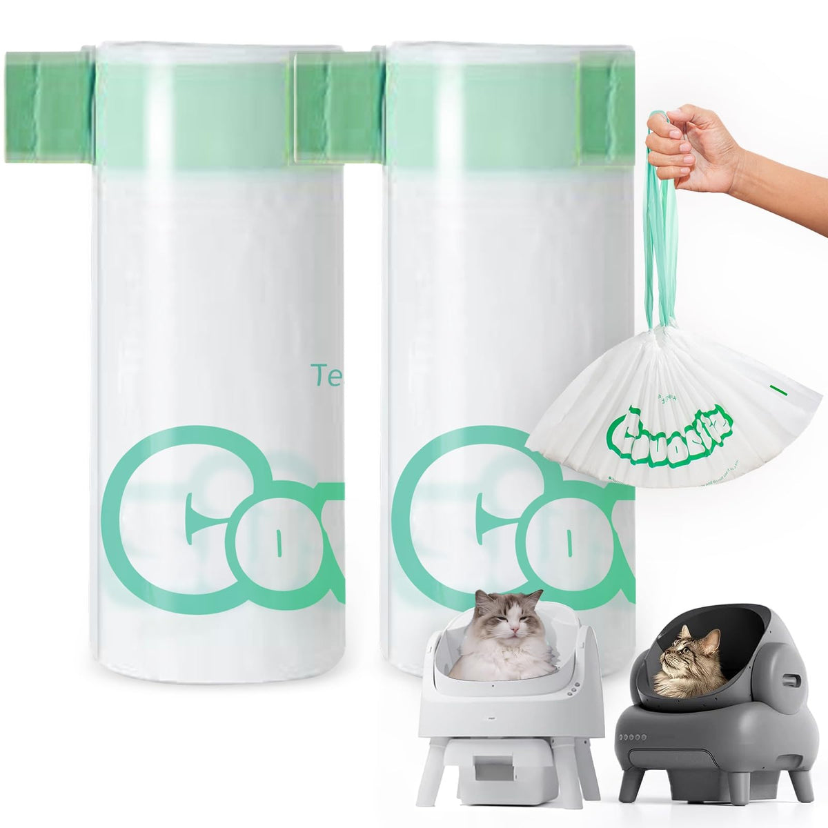 Covociiz cat litter bags for Neakasa M1 roll with drawstring seal for easy disposal.