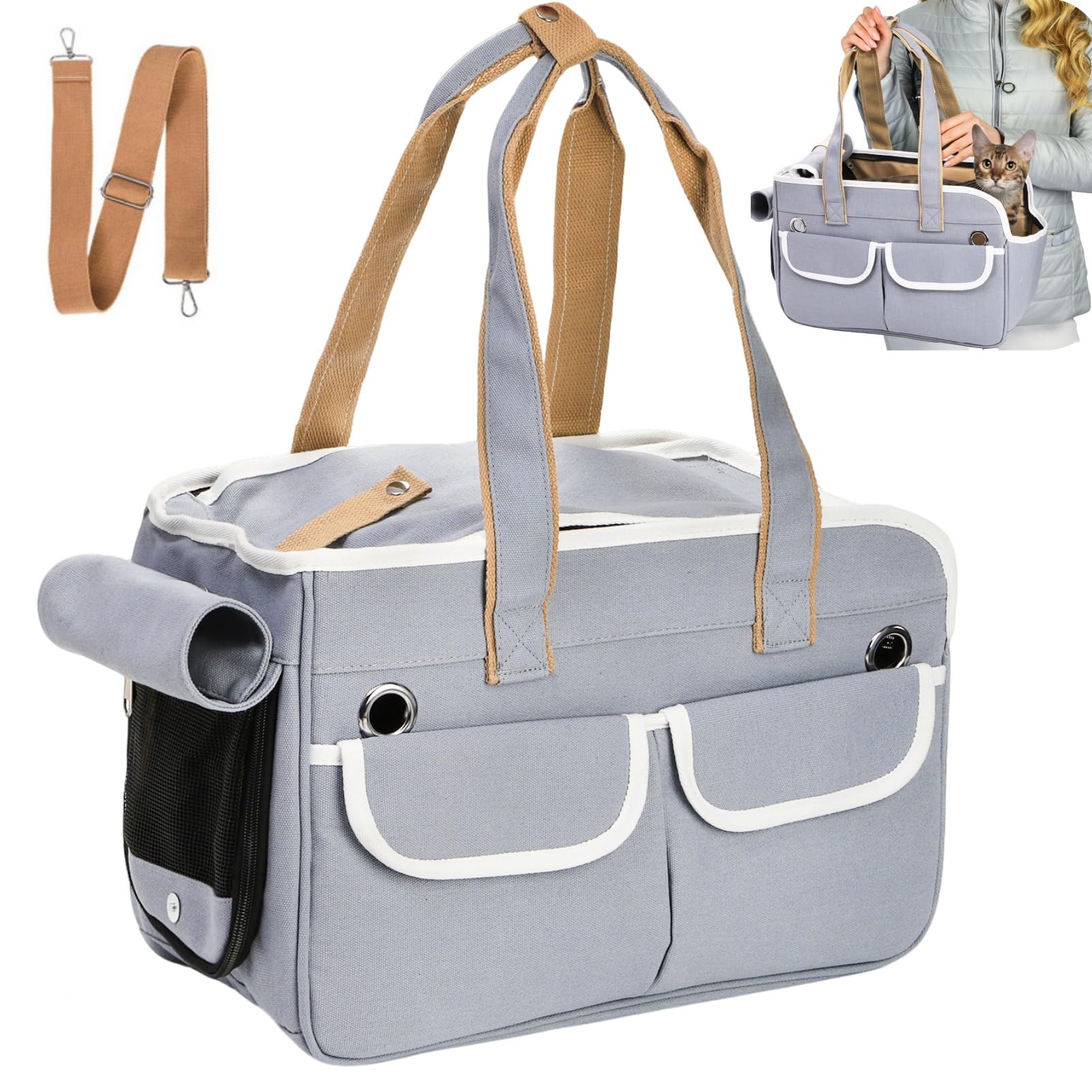 Covzoe collapsible pet carrier mesh top view for breathable travel comfort.