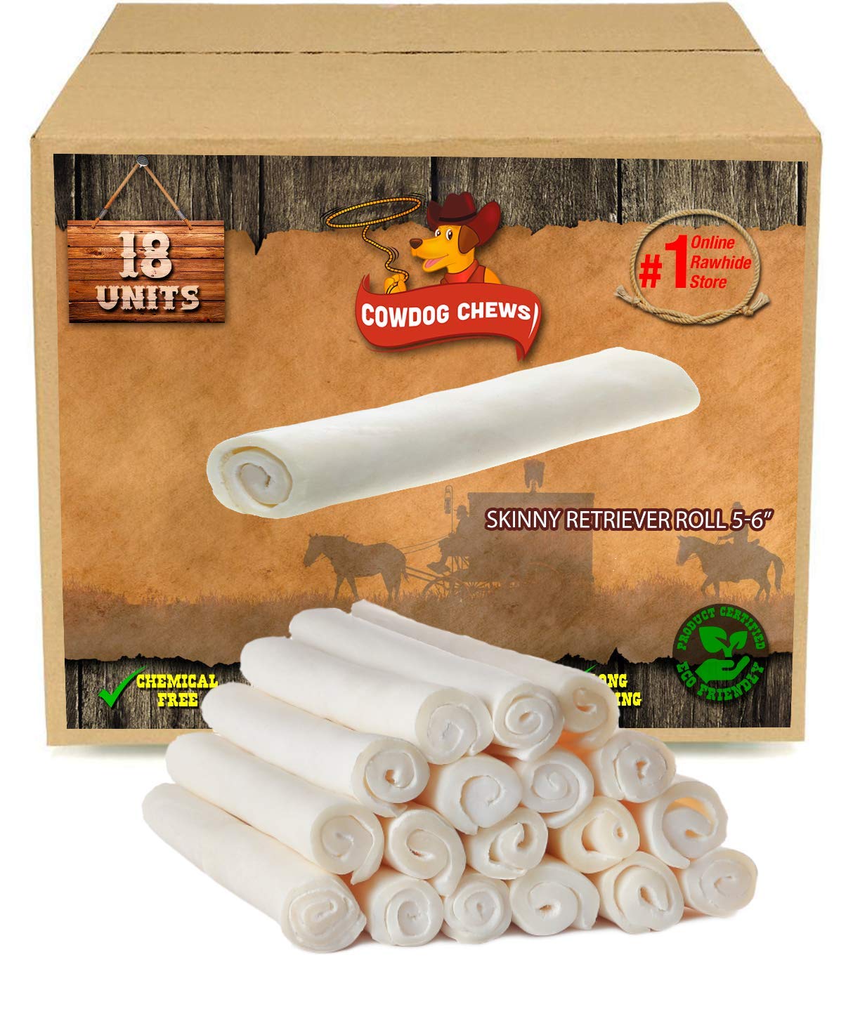 Cowdog Chews 5-6 Inches Rawhide Retriever Roll 18-pack: long-lasting chew for dogs.