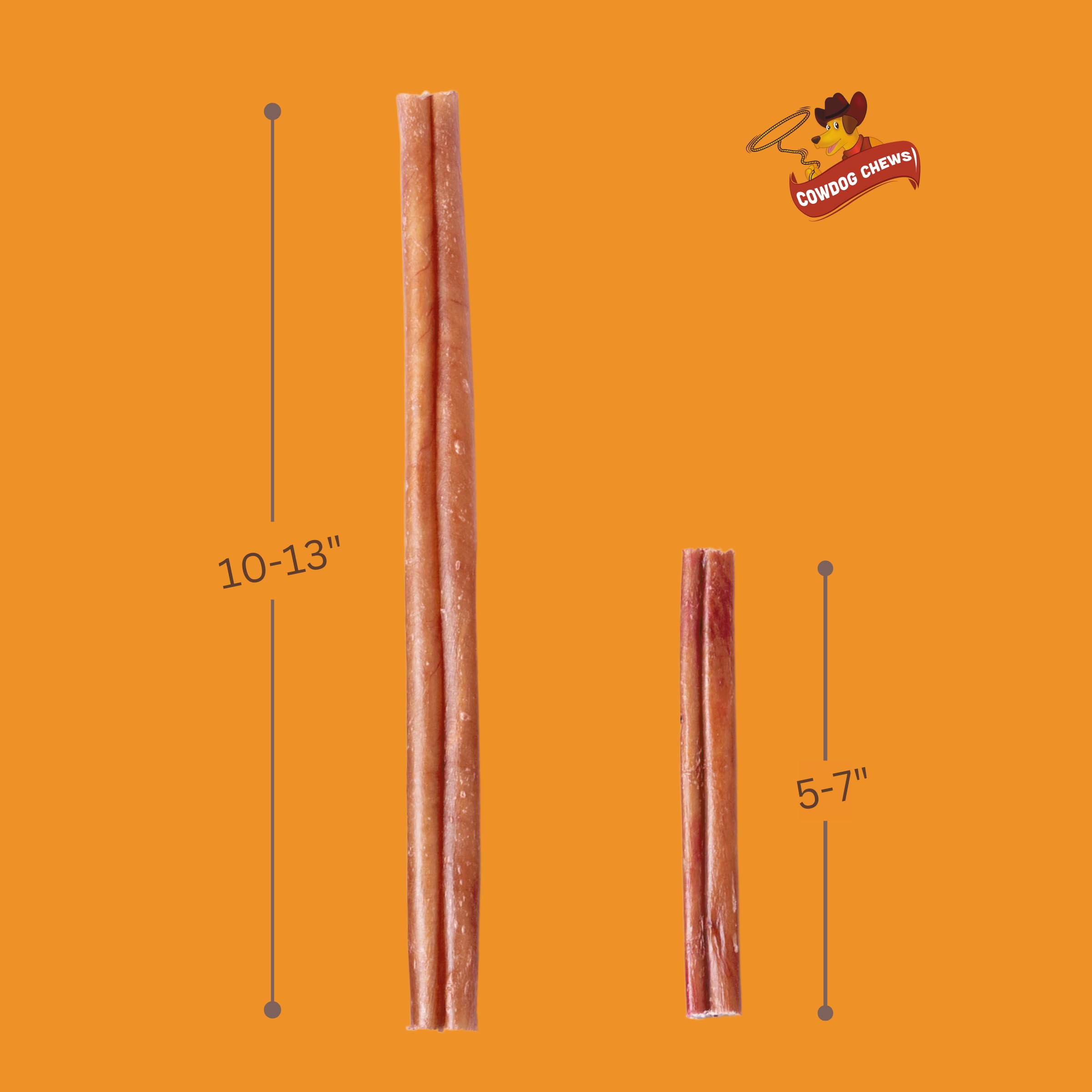 Cowdog Chews Beef Bully Stick close-up shows fully digestible collagen chew.