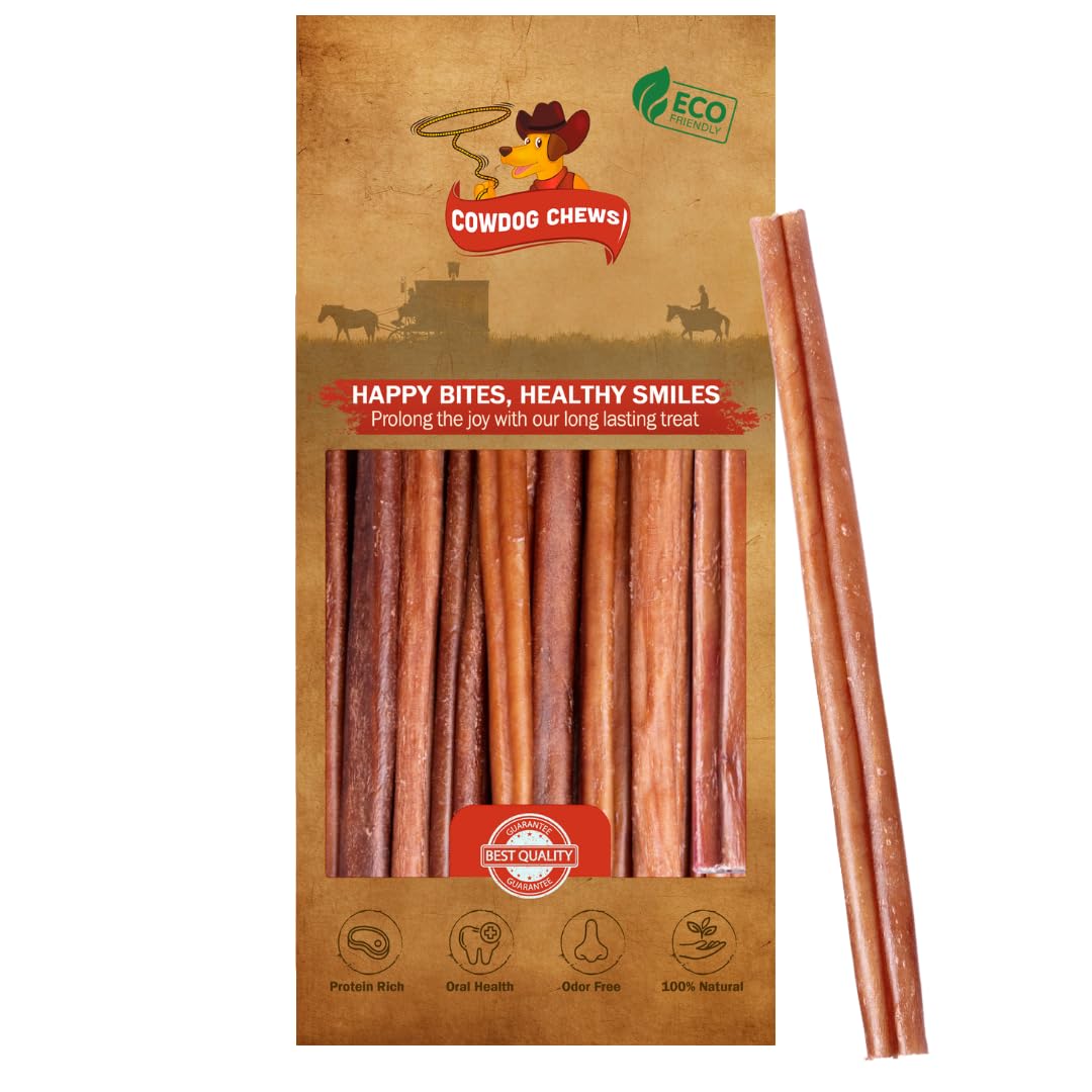 Cowdog Chews Beef Bully Stick odor-free pack shows a premium natural dog chew.